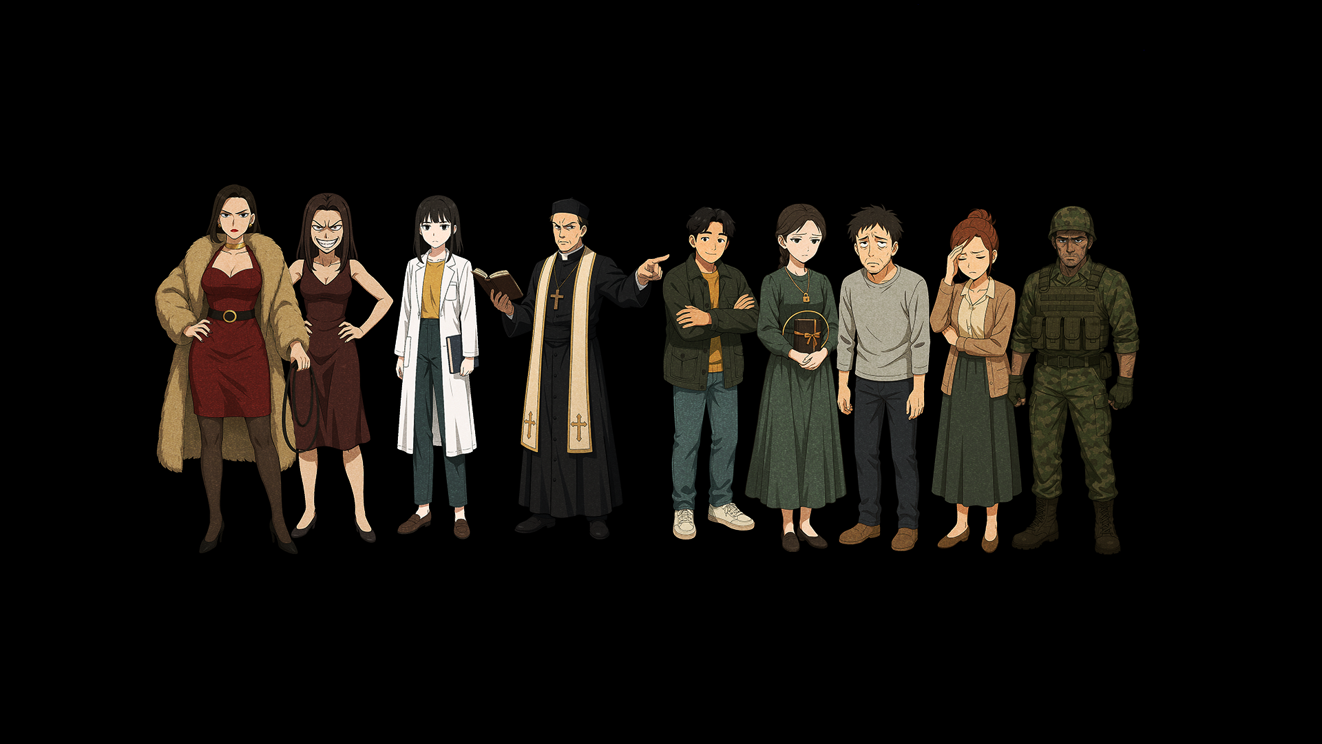 Group photo of characters